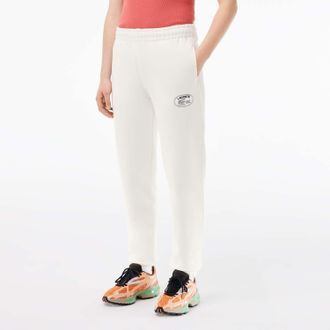 Lacoste Womens Straight Leg Embroidered Sweatpants in Cream Cotton - Size 12 UK