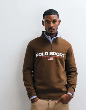 Polo Ralph Lauren felpa sportiva con zip corta marrone