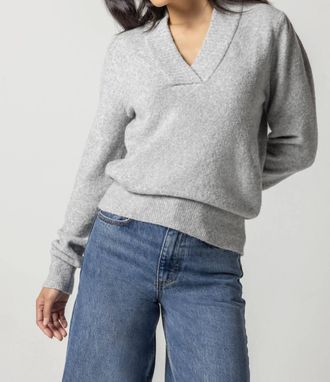Lilla P Long Sleeve V-Neck Sweater In Ash
