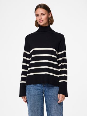 Pieces Rollkragenpullover PIECES PCSIA LS ROLLNECK KNIT NOOS BC, Damen, Gr. L, schwarz-weiss (schwarz stripes:wei&szlig;), Strick, Obermaterial: 52% Viskose, 28% P