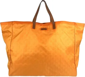 Gucci Orange Nylon Leather Handbag Tote Bag (Pre-Owned)