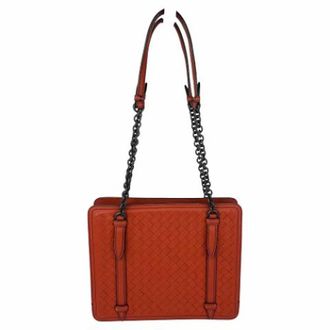 Bottega Veneta Pre-owned Nappa Intrecciato Chain Accordion Maple Shoulder Bag - Dames - Pre-owned - Rood - Maat: ONE Size Leer
