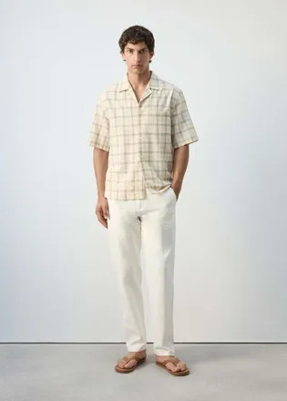 Mango Camicia 100% cotone quadri collo bowling bianco sporco - Uomo - XS - MANGO MAN