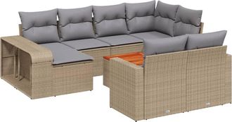 vidaXL Set De Sof&aacute;s De Jard&iacute;n 11pzas Con Cojines Rat&aacute;n Sint&eacute;tico Beige Vidaxl