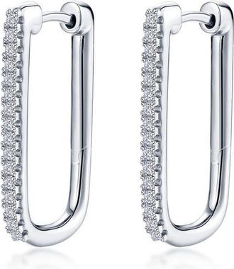 Lafonn Pav&eacute; Simulated Diamond Rectangular Hoop Earrings in Silver at Nordstrom