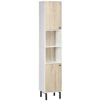 Kleankin Armario de ba&ntilde;o 31.5x30x169 cm blanco y roble