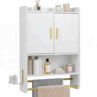 Costway Costway Pensile Mobiletto Armadietto Mobile Armadio Bagno Cucina Sospeso Appendere Lavanderia Salvaspazio A Parete Muro Ripiano Regolabile 2 Ante Port