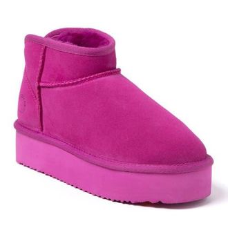 Dearfoams Fireside Kingston Genuine Shearling Platform Bootie in Mystic Purple at Nordstrom, Size 10