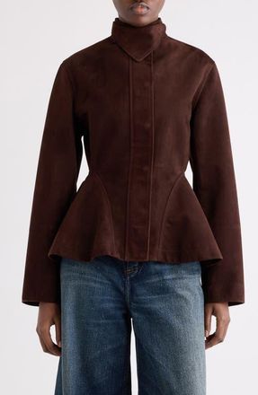Alaia Suede Peplum Jacket in Chocolat at Nordstrom, Size 42
