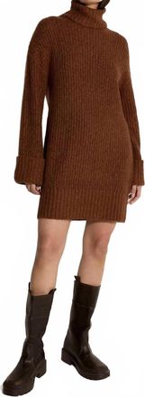 Apricot Boucle Knit Fisherman Jumper Mini Dress In Brown