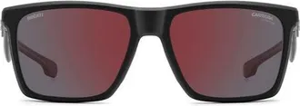 Carrera 57mm Polarized Rectangular Sunglasses in Matte Black/redsp Pz Hcar at Nordstrom