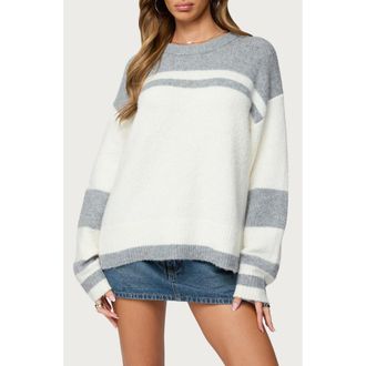 Edikted Nogah Oversize Stripe Sweater in Gray-And-White at Nordstrom, Size X-Small