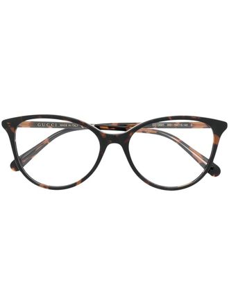 Gucci tortoiseshell round-frame glasses - women - Acetate - 54 - Brown