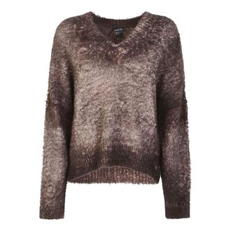 Avant Toi Truien & Vesten, Dames, Bruin, S, Katoen, Handgeschilderde V-hals trui