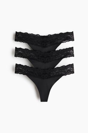 H&M 3er-Pack Tangas aus Mikrofaser und Spitze - Schwarz