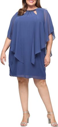 S.L. Fashions Cutout Crystal Embellished Neck Shift Cocktail Dress in Wedgewood at Nordstrom, Size 22W
