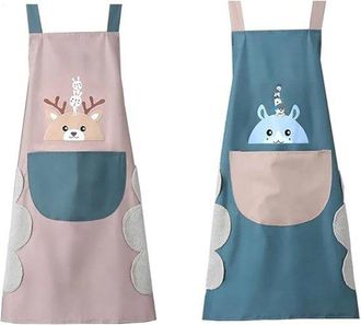 OEM Delantales De Cocina - Juego De Delantales Para Cocinar Y Hornear - Con Toallas De Mano - 2 Piezas - Azul Y Rosa