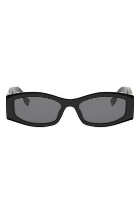 Fendi Forever Fendi 54mm Rectangular Sunglasses in Shiny Black /Smoke at Nordstrom