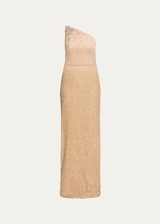 Pamella Roland Ombre Signature Sequined Strapless Column Gown