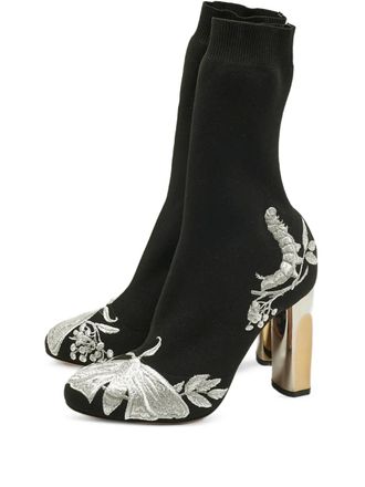 Alexander McQueen knit embroidered ankle boots 10.5 cm - Black