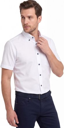 Led&ucirc;b Overhemd korte mouw Ledub Modern Fit wit katoen