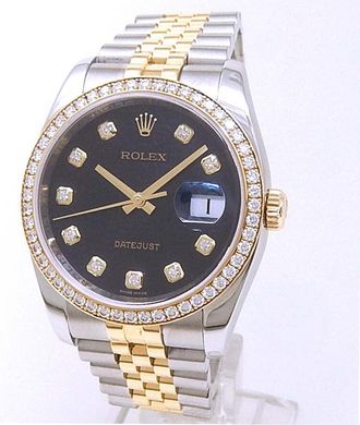 Rolex Pre-owned Rolex Datejust Automatic Chronometer Diamond Black Dial Mens Watch 116243 BKDJ