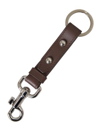Dolce & Gabbana Womens Brown Plain Leather Silver Brass Keyring Holder Keychain Accessory