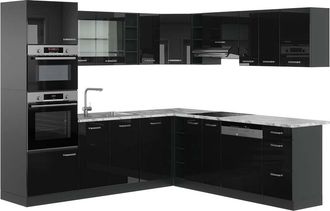 Vicco Cocina Esquinera R-line, Negro/antracita De Alto Brillo, 237 X 247 Cm, Et M&aacute;rmol