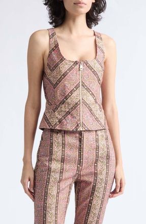Cinq &agrave; Sept Nicole Paisley Denim Top in Amour Pink Multi at Nordstrom, Size X-Small