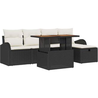 vidaXL Vidaxl - Conjunto De Sof&aacute; De Jard&iacute;n 6 Pcs Negro Rat&aacute;n Sint&eacute;tico