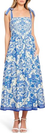 Flying Tomato Bow Tied Shoulder Strap Midi Dress in Ivory Blue at Nordstrom Rack, Size Medium