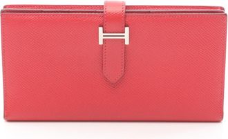 Herm&egrave;s Red Color Rouge Casaque Leather Long Wallet (Bi-Fold) (Pre-Owned)
