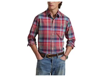 Polo Ralph Lauren Classic Fit Plaid Oxford Shirt Mens Clothing Red Green : SM, Cotton