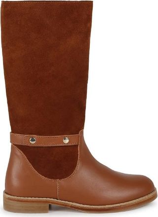 Chlo&eacute; Logo Embossed Leather Boots, Brand Size 36 (US Size 6 )