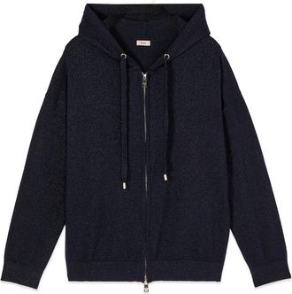 Oltre Lurex Knit Hoodie - Dames - Vesten met rits - Blauw - XS - Polyester - Hoodies & sweatvesten