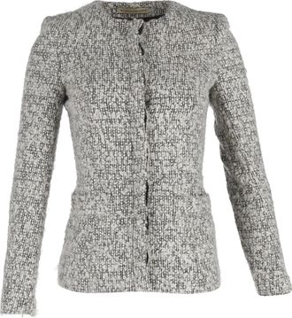 Balenciaga Pre-owned Womens Tweed Hidden-Buttoned Blazer in Black and White - Size Small