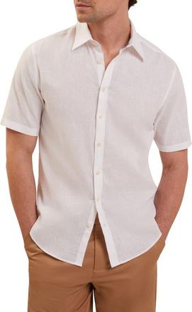 Ted Baker Wryte Regular Fit Short Sleeve Slub Linen & Cotton Button-Up Shirt in White at Nordstrom, Size 6