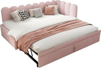 STILVORA Cama Nido 90 X 200 Cm Y 180 X 200 Cm De Terciopelo Con Cabecero Extensible, Respaldo Tapizado, Sin Colch&oacute;n, Rosa