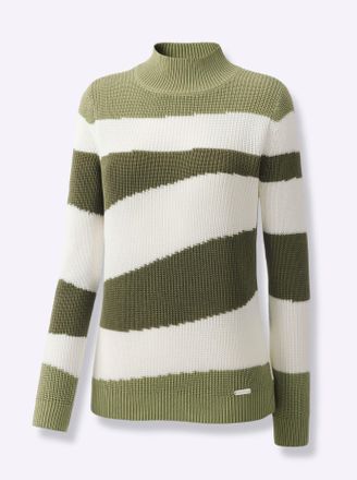 Casual Looks Stehkragenpullover CASUAL LOOKS Pullover, Damen, Gr. 38, gr&uuml;n (oliv, ecru, gemustert), 50% Baumwolle, 50% Polyacryl, gemustert, mehrfarbig, Pullover S