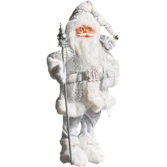 Beliani Decoraci&oacute;n De Navidad Pap&aacute; Noel Figura De Pie Adorno Navide&ntilde;o Plateado Nelaug