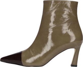 Notre-V 77235 Enkellaarzen - Dames - Laarzen met Hak - Groen - 38 EU - Leer - Schoenen