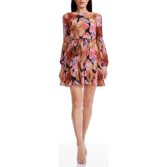 Dress The Population Aulani Floral Long Sleeve Minidress in Amber Multi at Nordstrom Rack, Size Xx-Large