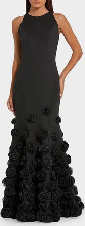 Mac Duggal Rose Appliqu&eacute; Crepe Mermaid Gown