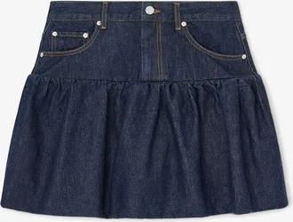 Ganni Navy Skirt in Rinse Denim - Size 10/12 Organic Cotton