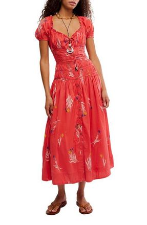 Free People Complete Me Cotton Midi Dress in Coral Combo at Nordstrom, Size X-Small