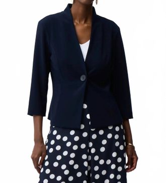 Joseph Ribkoff Silky Knit V-Neck Fitted Jacket In Midnight Blue