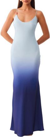SNDYS Amaya Ombr&eacute; Satin Slipdress in Blue Ombre at Nordstrom, Size X-Small