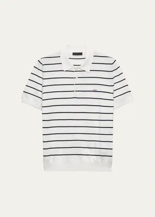 Prada Mens Cotton Knit Pinstripe Polo Shirt