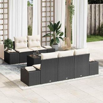 vidaXL Conjunto De Sof&aacute; De Jard&iacute;n 6 Pcs Negro, Crema 55 X 55 X 37 Cm Vidaxl