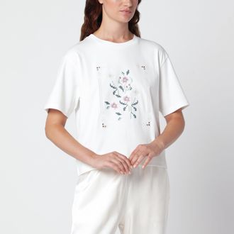 Max Mara T-shirt bianca in cotone con ricamo floreale